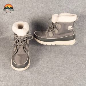 Sorel Explorer Carnival Snow Boots Gray Fleece Lined Waterproof Women's Size 9